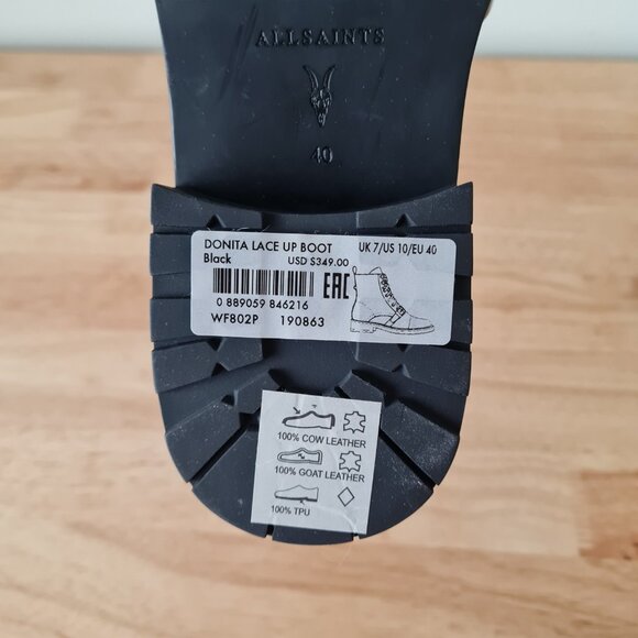 All Saints Donita Black Glossy Leather Lace Up Strappy Combat Ankle Boot US 10 - Picture 7 of 7